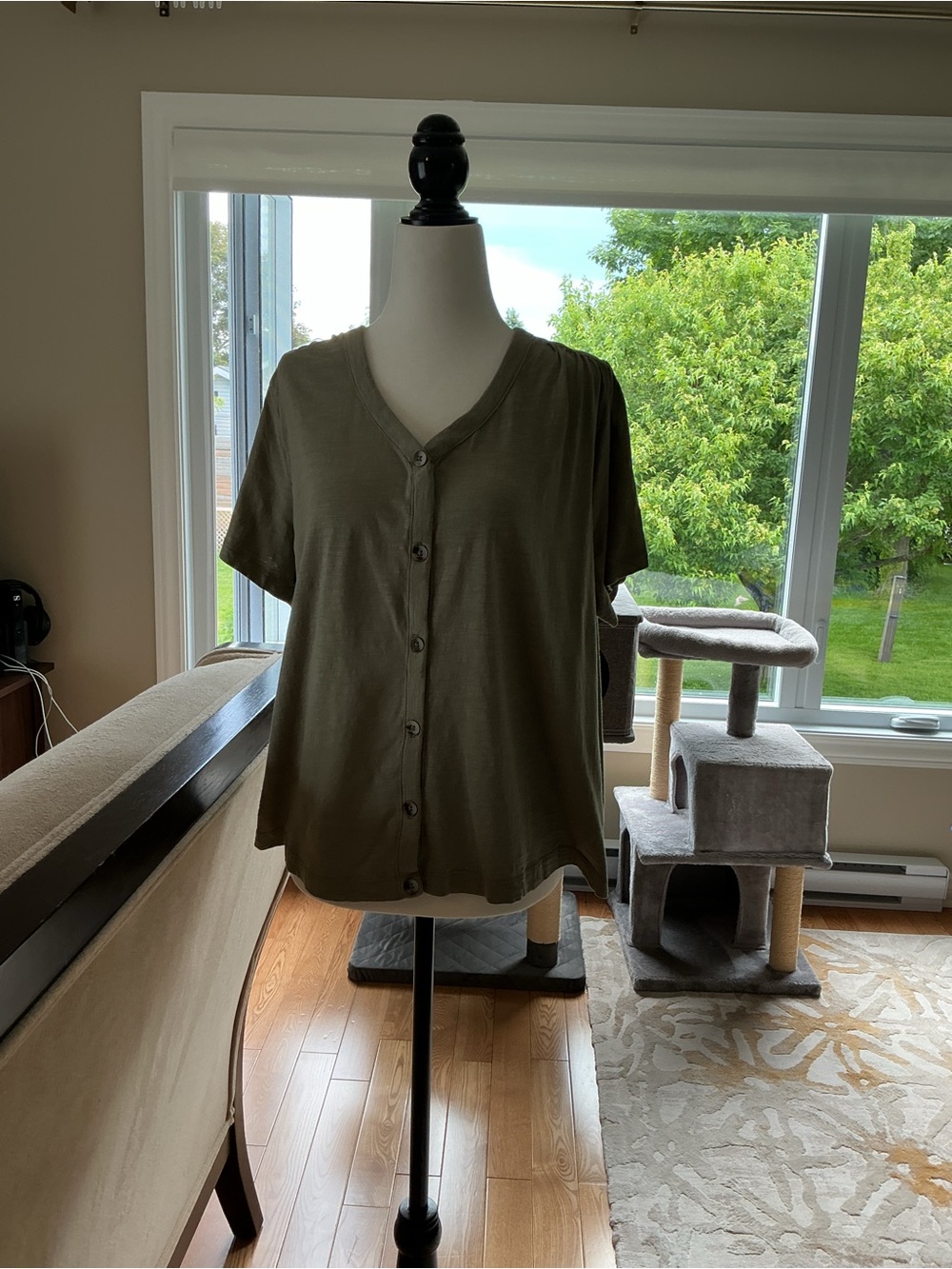 George Olive Green Button-Front V-Neck Women's Top